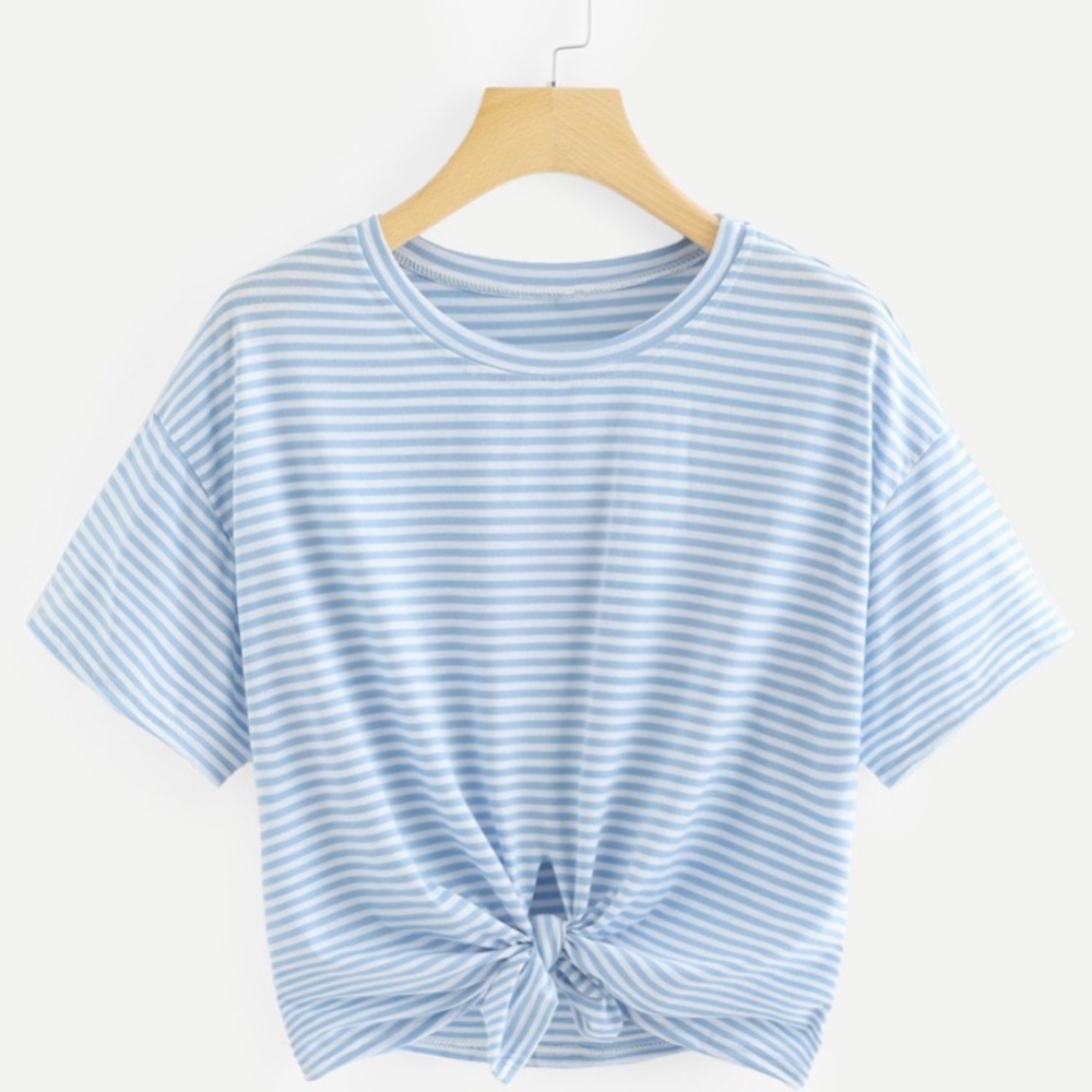 Tie-front blue striped top